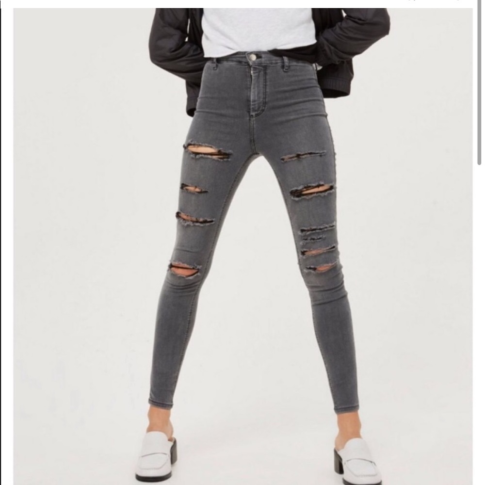 Topshop Moto Joni Distressed Gray Skinny Jeans
